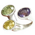 thumbnail image 1 of Amethyst, Green Amethyst & Citrine Ethnic Ring, 925 Sterling Silver Fine Jewelry, Stackable Ring, Unique Multi Stone Ring, Adjustable Ring, Mothers Day&nbsp;Gifts, Best Giftable Ring (7), 1 of 5