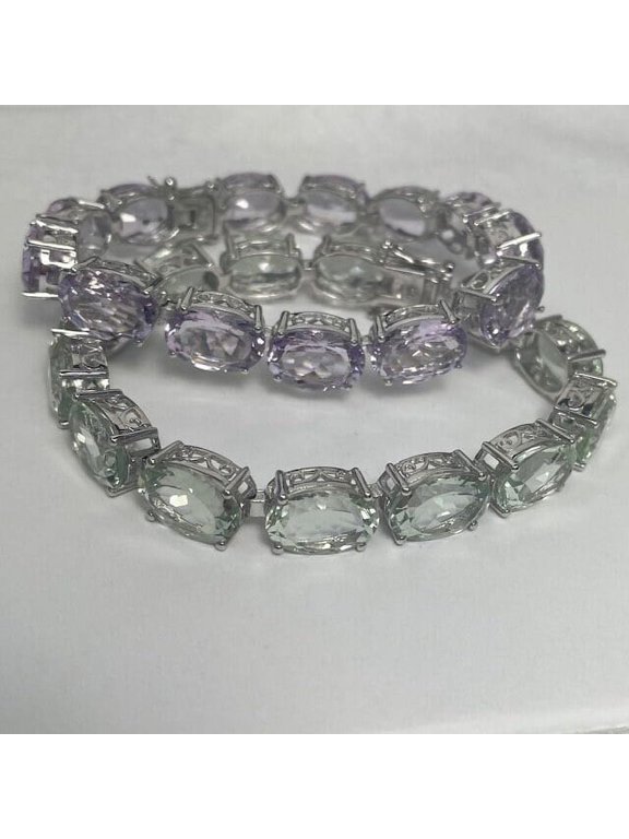 Amethyst Green Amethyst(Prasiolite) Bracelet Silver