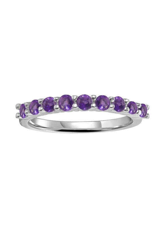 Amethyst Half Eternity Ring For Women In Sterling Silver- Purple Stacking Promise Ring