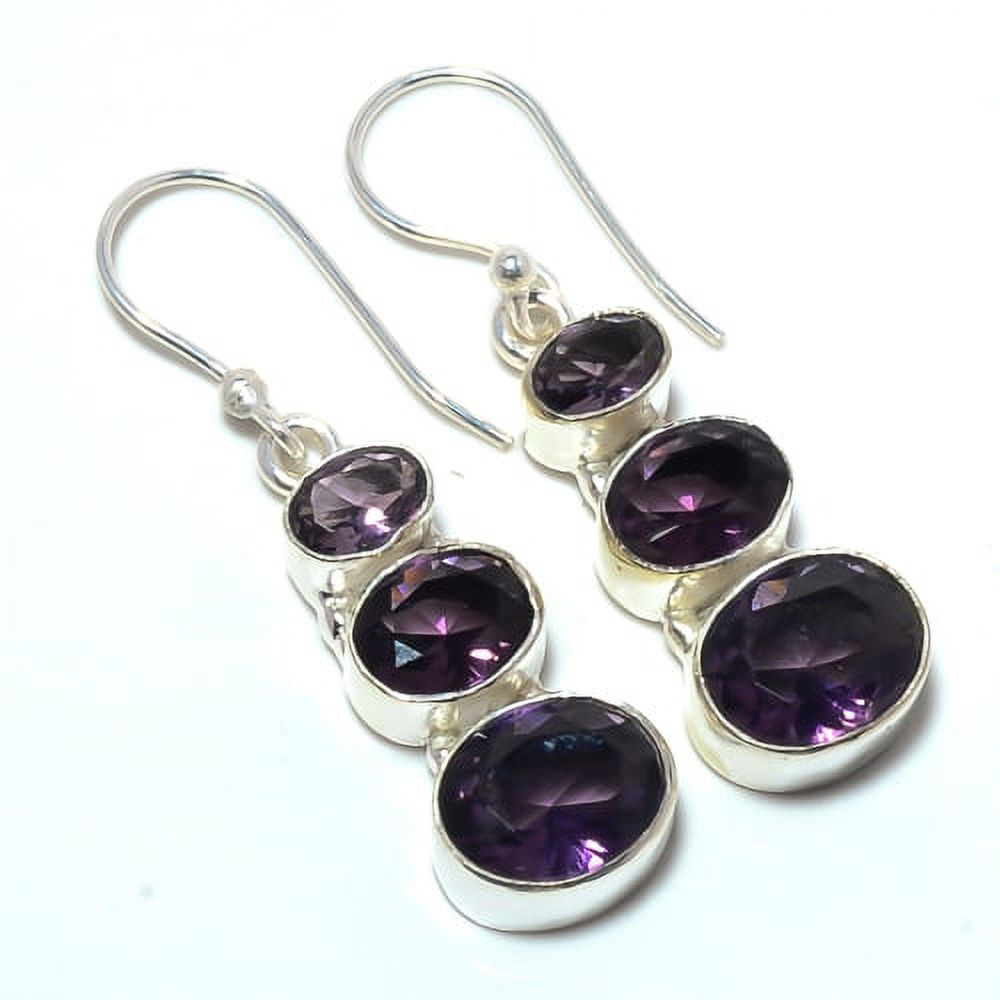 ZAM GEMS Amethyst- Handmade 925 Silver Handmade Earring Jewelry 1.64" T1, Valentine's Day Gift, Birthday Gift, Beautiful Jewelry For Woman & Girls