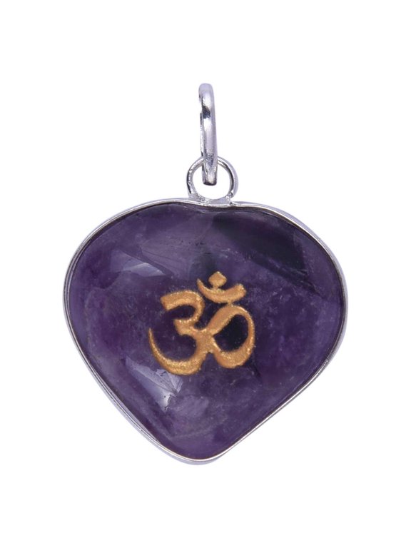 Amethyst Heart Border Pendant with Om Sign for Reiki Healing and Crystal Healing,Traditional Astrological Pendant for Women and Mens | Lucky Charm Positive Vibes Energy(KI_48)