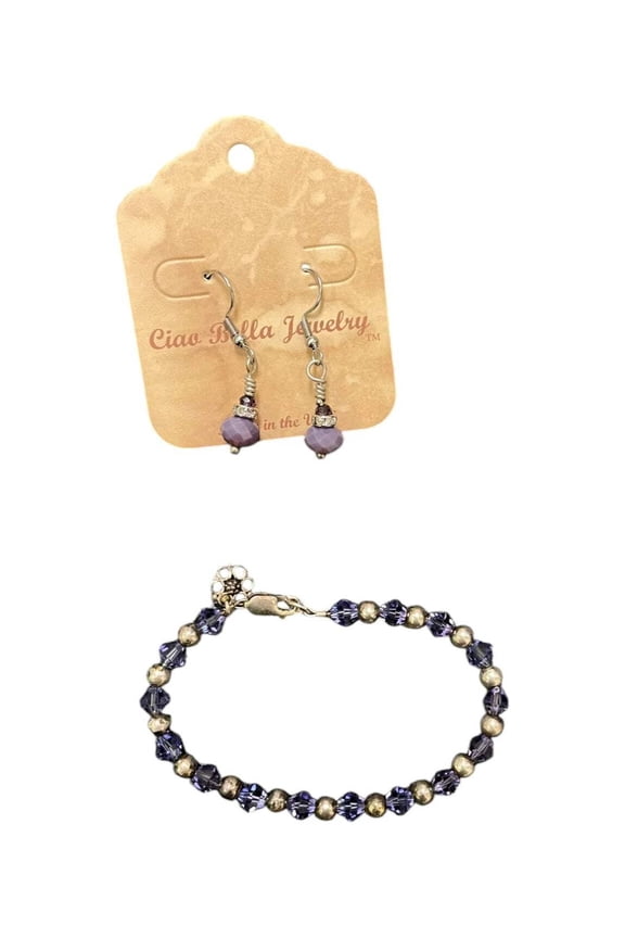 Amethyst Jewelry Set - Beaded Bracelet  Matte Earrings