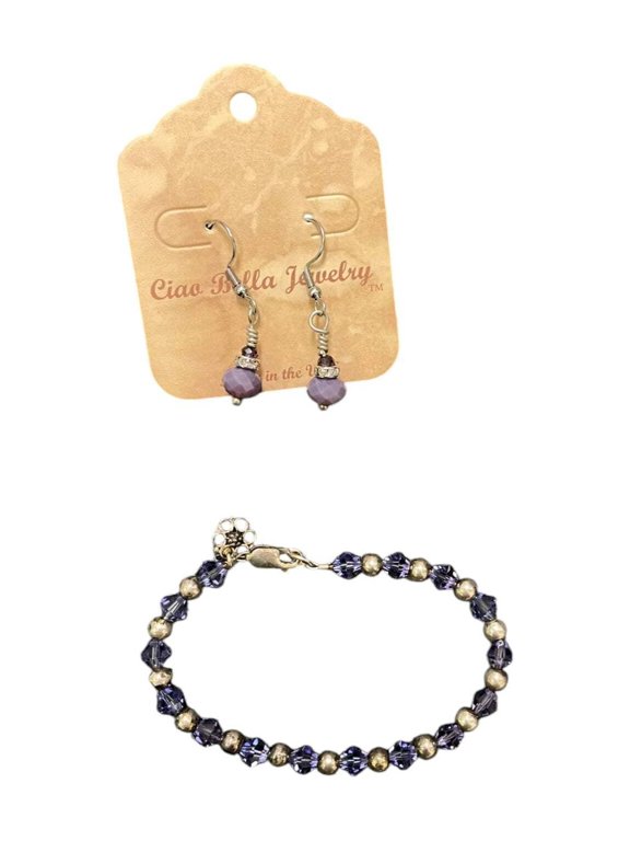 Amethyst Jewelry Set - Beaded Bracelet Matte Earrings