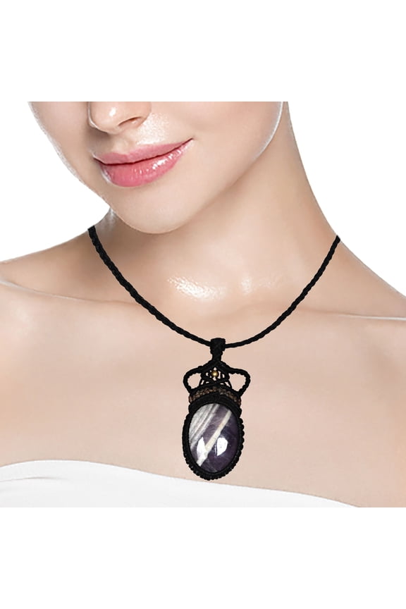 Amethyst Lace Agate Gemstone Birthday Gift Jewelry Macrame Necklace 20-32 in