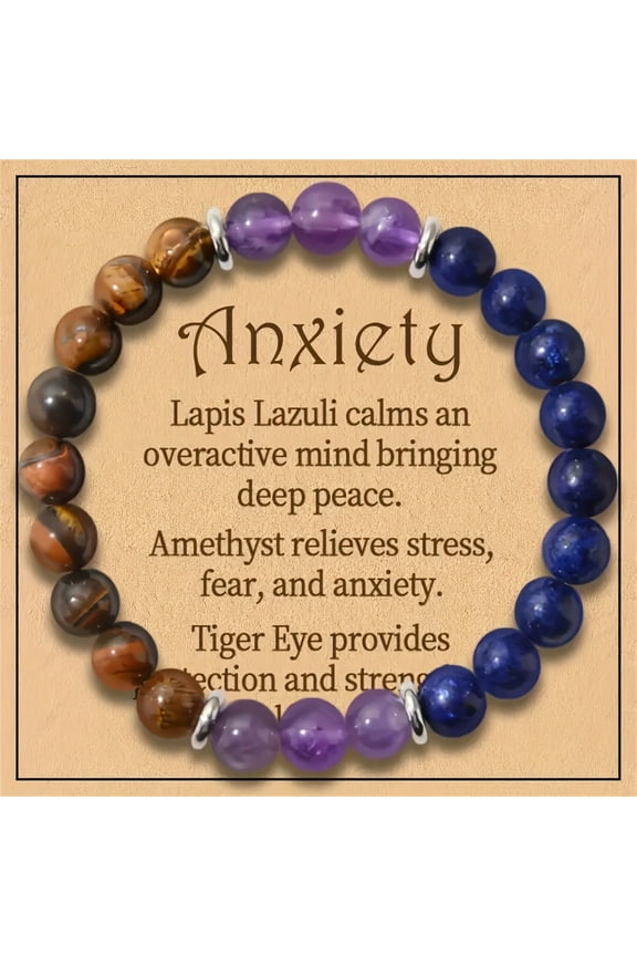 Amethyst Lazuli Tiger Eye Bracelet Natural Stone Inspirational Beaded Handmade Stretch Good Luck Jewelry Anxiety Calming Stretch Bracelet For Women Men