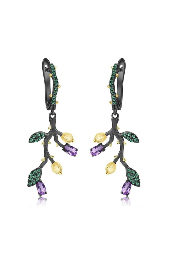 Amethyst Leaf Dangling Earrings