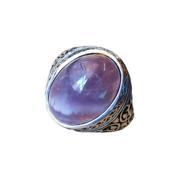 Amethyst Mans Ring, Natural Amethyst, February Birth, Silver Jewelry, 925 Silver Ring, Birthday Gift, Heavy Mens Ring, Arabic Design, Ottoman Style Ring, Christmas, Turkey Mens Signet Ring