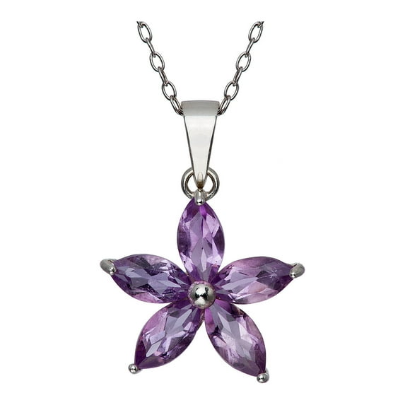 Amethyst Marquise Flower Pendant, 18"