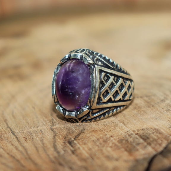 Amethyst Mens Ring, 925 Sterling Silver, February Birthstone Ring, Mens Turkish Ring, Birthday Gift, Christmas, Arabic Heavy Silver Ring