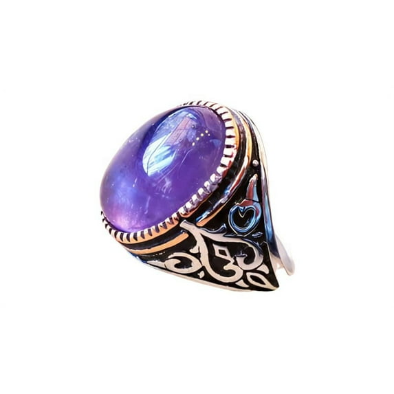 Amethyst Mens Ring, Natural Amethyst, February Birth, Silver Jewelry, 925 Silver Ring, Birthday Gift, Heavy Mens Ring, Arabic Design, Ottoman Style Ring, Christmas, Turkey Mens Signet Ring