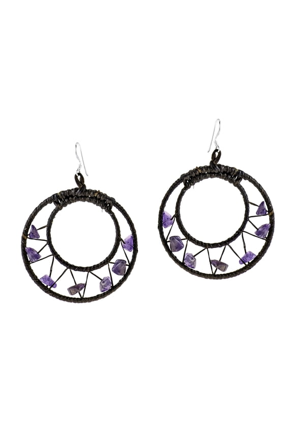 Amethyst Mesh Precious Moon .925 Silver Hoop Earrings