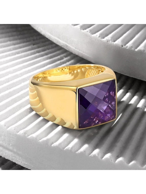 Amethyst Minimal Classic Signet Ring, Mens Valentine's Day Gift, Unique Birthday Gift For Men, Silver Jewelry Gift