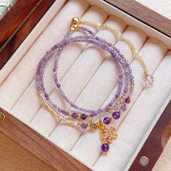 Amethyst Multi-Use Bracelet Necklace - Versatile Adjustable Triple Wrap Faceted Crystal Jewelry