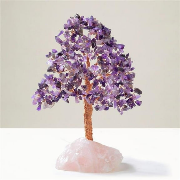 Amethyst Natural Gemstone Tree of Life with Rose Quartz Base