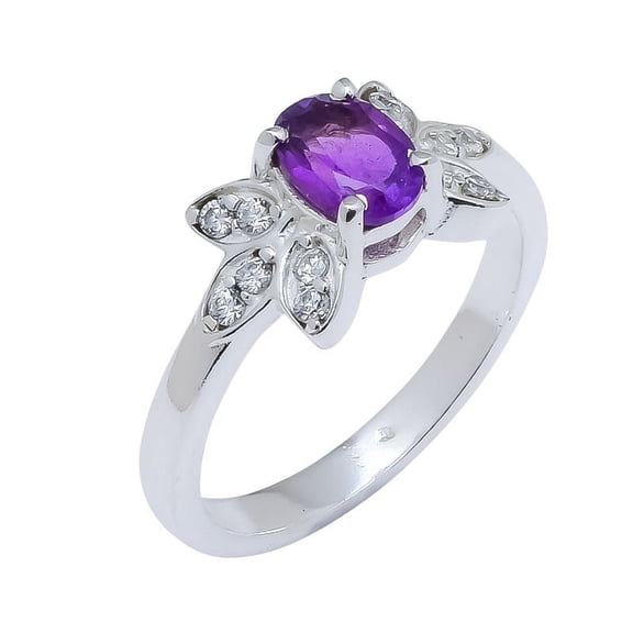 Amethyst Natural Gemstones Handmade Rings Silver Paletd Rings