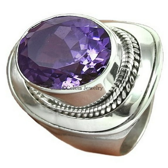 Amethyst Natural Healing Gemstone Ring, Statement Ring, Wedding Ring, Birthday Gifts For Couples, Engagement Ring, Unisex Band Ring, February Birthstone (amethyst, Size 7)