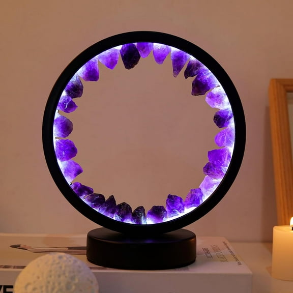 Amethyst Night Lamp 8.6" Natural Healing Crystal Bedside Lamp USB Port 3 Colours Dimming Mode Bedroom Lamp Suitable Night Light for Living Room Bedroom Office Home Decor Ideal Gift