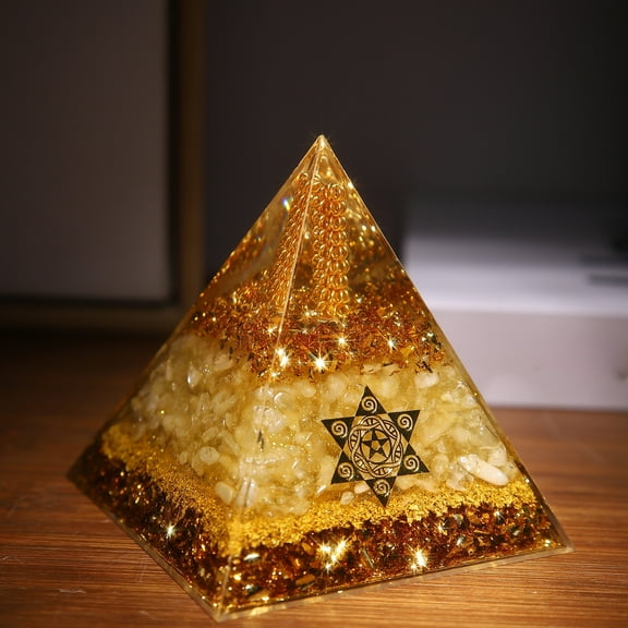 Amethyst Orgone Pyramid-5cm-For Protection,Energy Healing&Meditation-Ceritied Crystal Pyramid WithClearQuartz Energy Point Reiki Charged -Ideal For Crown Chakra Balance& Spritual Growth(Gold)