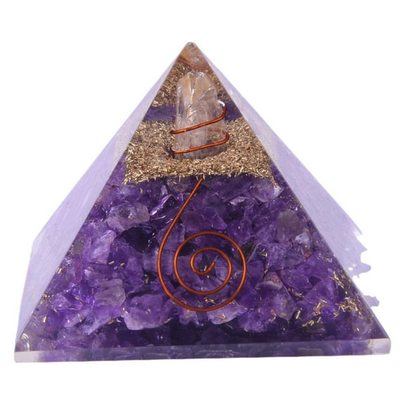 Amethyst Orgone Pyramid with Copper, Amethyst Stone with Crystal Point Pencil for Orgone Healing and Positive Energy, Dcor(KI_102)