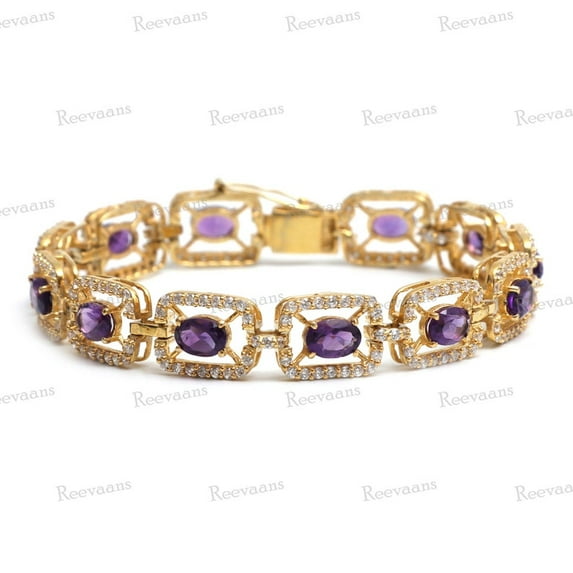 Amethyst Oval Cut Gemstone Bracelet Gold Silver,anniversary Gift for Her Wife women man