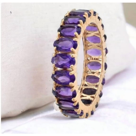 Amethyst Oval Cut Ring February Birthstone 925 Sterling Silver Full Eternity Band Ring Handmade Christmas Birthday Anniversary Gift.
