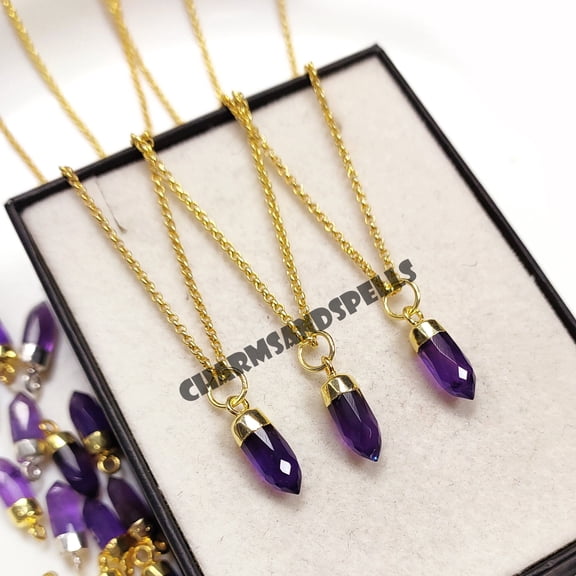 Amethyst Pencil Necklace, 14K Gold Plated February Birthstone Pendant, Amethyst Pencil Point Necklace, Wedding Gift, Gift For Her