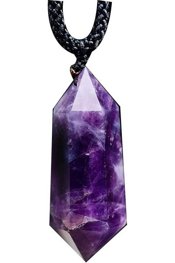 Amethyst Pendulum,Healing Crystal Hexagonal Reiki Chakra Real Raw Necklace for Women