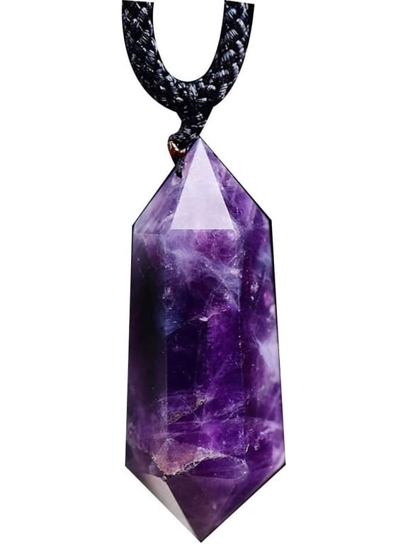 Amethyst Pendulum Pendant,Healing Crystal Hexagonal Chakra Real Raw Necklace for Women