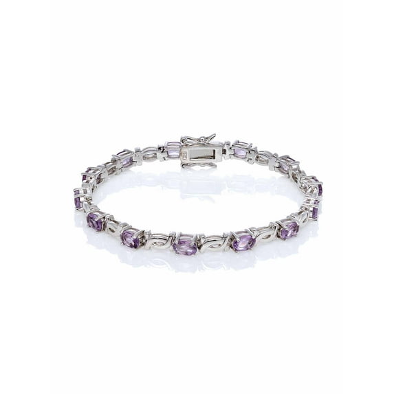 Amethyst Platinum-Plated Sterling Silver Swirl Bracelet, 7"