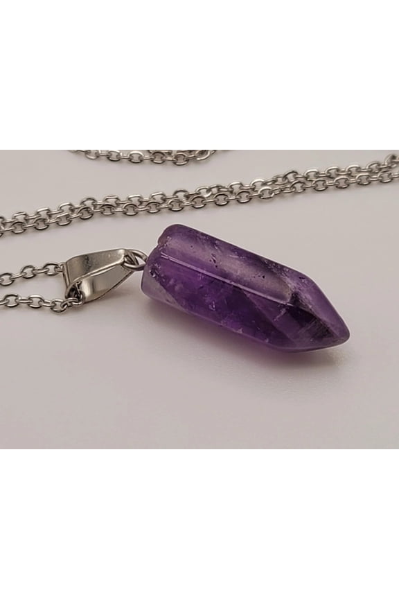 Amethyst Point crystal Necklace , Amethyst Silver pendant necklace