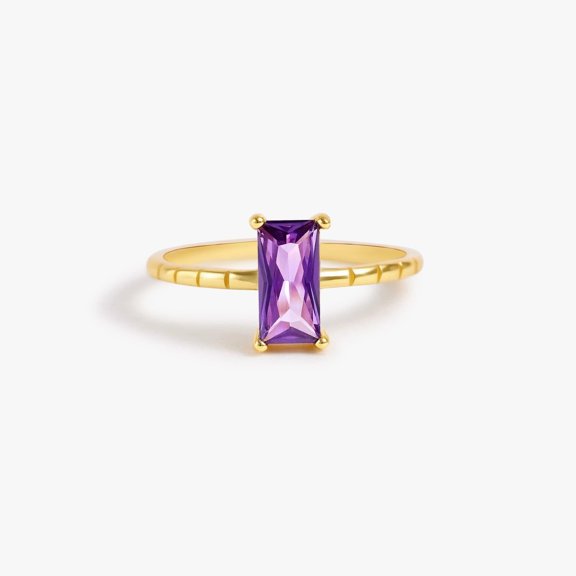 Amethyst Purple 3A CZ  Rectangle Ring