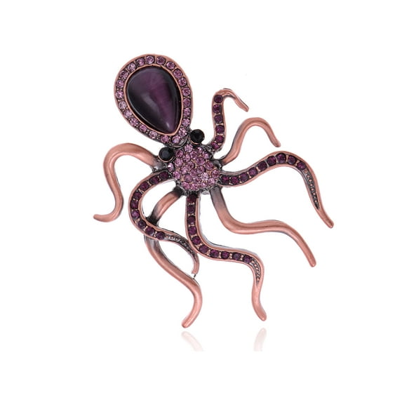 Amethyst Purple Crystal Rhinestone Jewel Vintage Inspired Octopus Pin Brooch