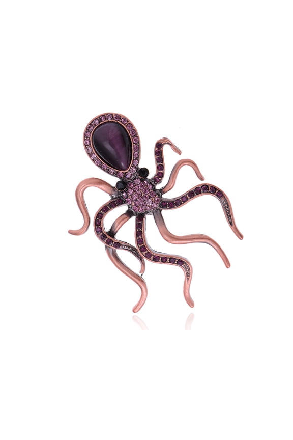 Amethyst Purple Crystal Rhinestone Jewel Vintage Inspired Octopus Pin Brooch