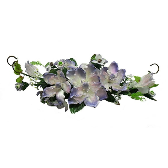 Amethyst Purple Magnolia 26in Artificial Polysilk Faux Fake Flower Hand Wrapped Crinkle Sheer Swag for Craft Bouquet Arrangement Ceremony Wedding Arch Floral Wall Aisle Decor (Lavender, Set of 2)