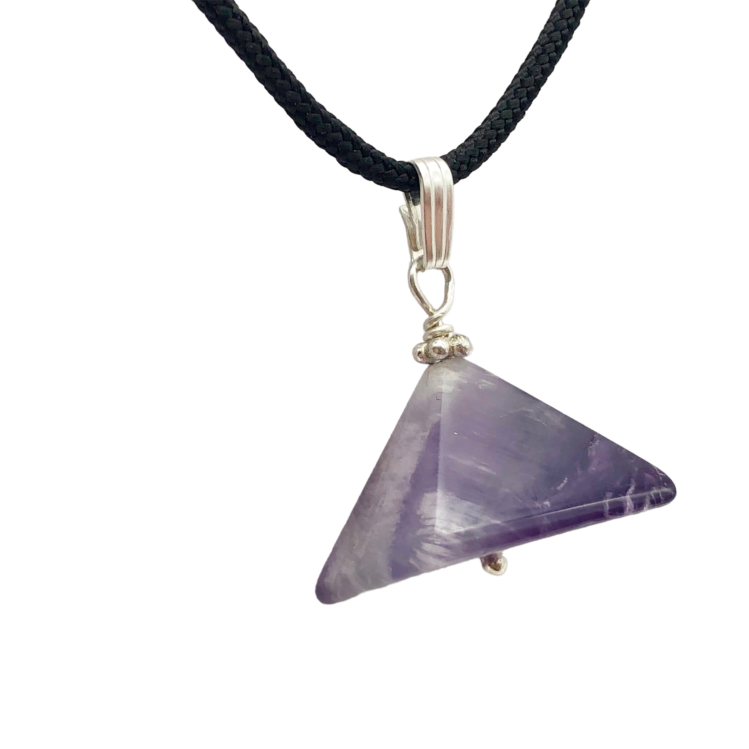 Amethyst Pyramid Pendant Necklace Semi Precious Stone Jewelry Silver Pendant