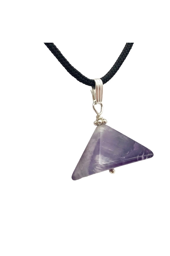 Amethyst Pyramid Pendant Necklace | Semi Precious Stone Jewelry | Silver Pendant