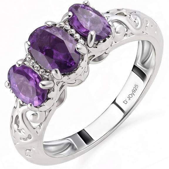 Amethyst Ring Sterling Silver Rings Women in Platinum Plating Crystal Stone Unique Jewelry Birthday Christmas Gifts for Women Size - 9