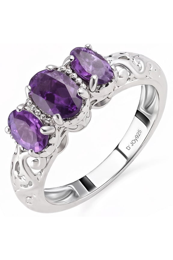 Amethyst Ring Sterling Silver Rings Women in Platinum Plating Crystal Stone Unique Jewelry Birthday Christmas Gifts for Women Size - 9