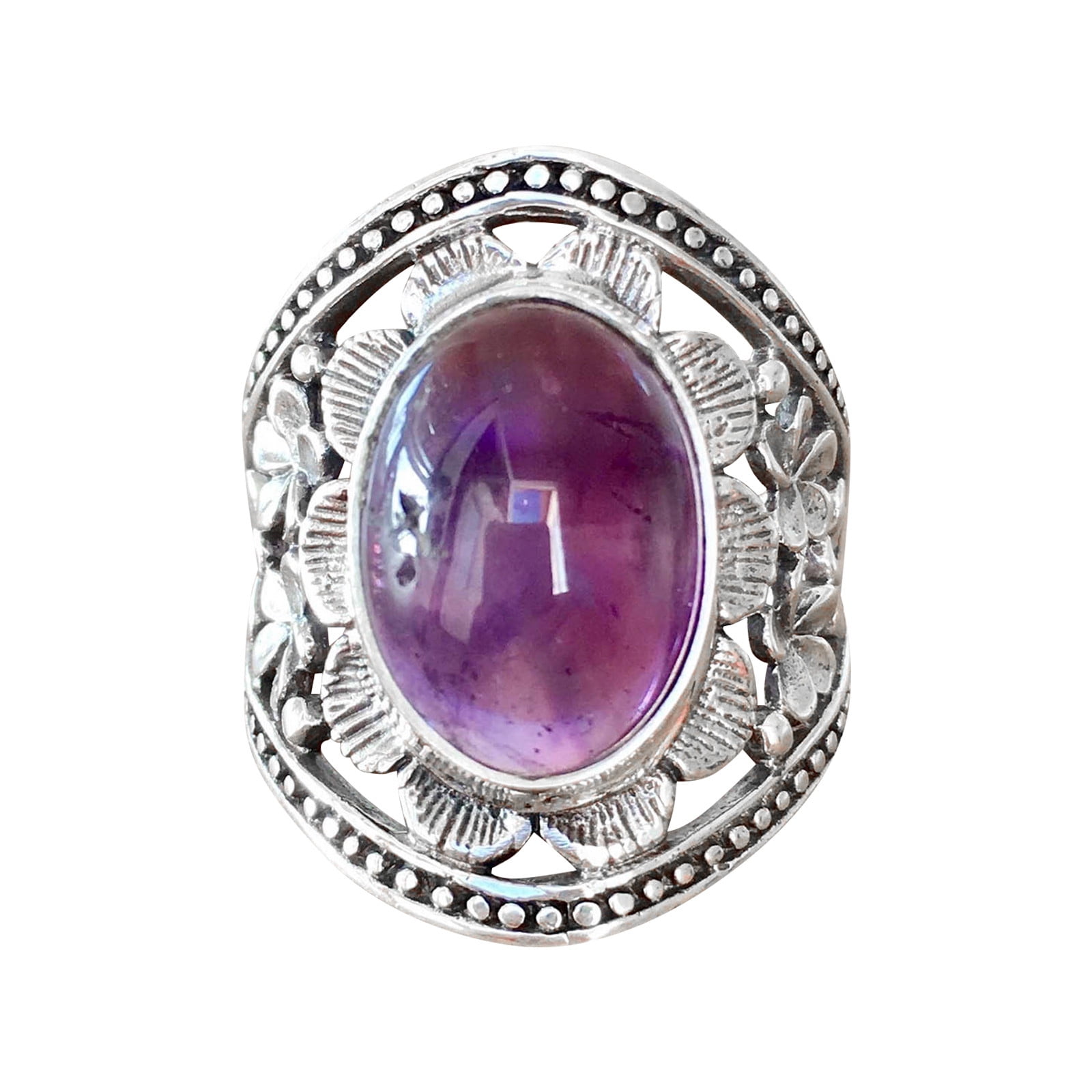 Amethyst Ring Ancient Silver Inlaid Retro Old Women's Men's Hand ...