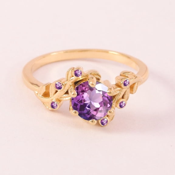 Amethyst Ring & Leaf Band Ring,925 Sterling Silver Ring, Nature Inspired Stackable Ring, Engagement Ring
