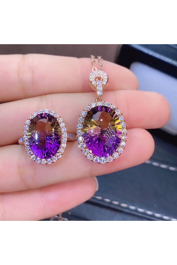 Amethyst Ring Pendant Set With Millennium Cut Crystals