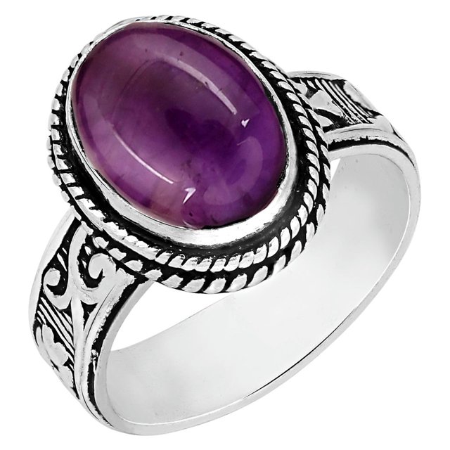 Amethyst Ring Size 9 Sterling Silver Plated For Women, Purple Stone