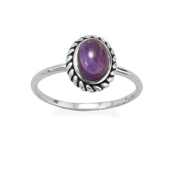 Amethyst Ring with Rope Edge Antiqued Sterling Silver