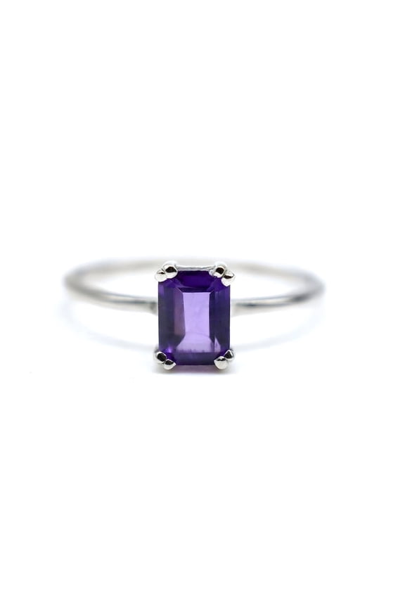 Amethyst Rings Emerald cut gemstone Ring engagement ring 925 sterling silver ring Gift for her