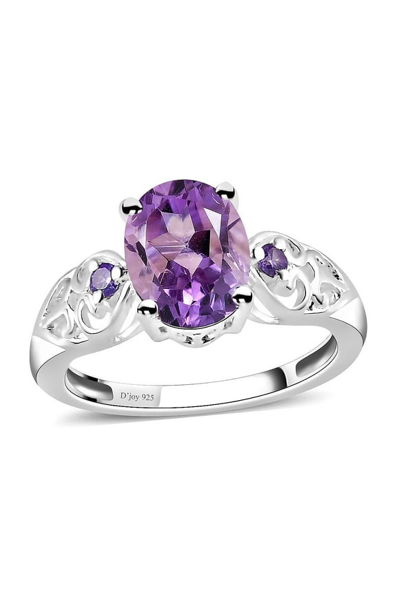 Amethyst Rings for Women Sterling Silver 925 Amethyst Ring Cubic Zirconia CZ Crystal Jewelry for Women Ctw 1.85 Birthday Christmas Gifts Size - 8