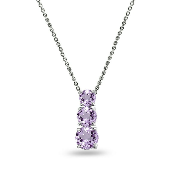 Amethyst Round 3-Stone Journey Sterling Silver Slide Pendant Necklace