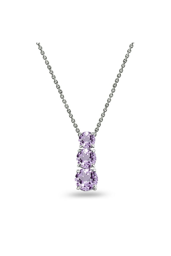 Amethyst Round 3-Stone Journey Sterling Silver Slide Pendant Necklace
