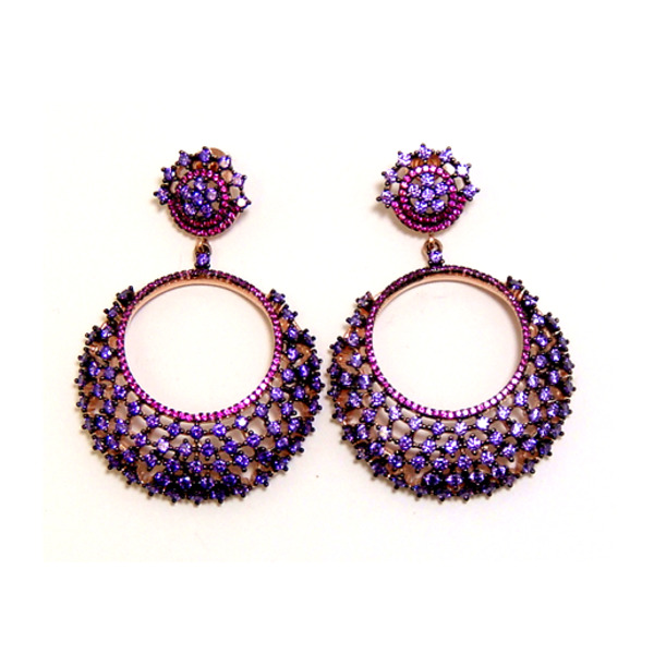 Amethyst & Ruby(Simulated) Circle-Style Drop Earrings in Sterling Silver, Rose Gold - image 1 of 1