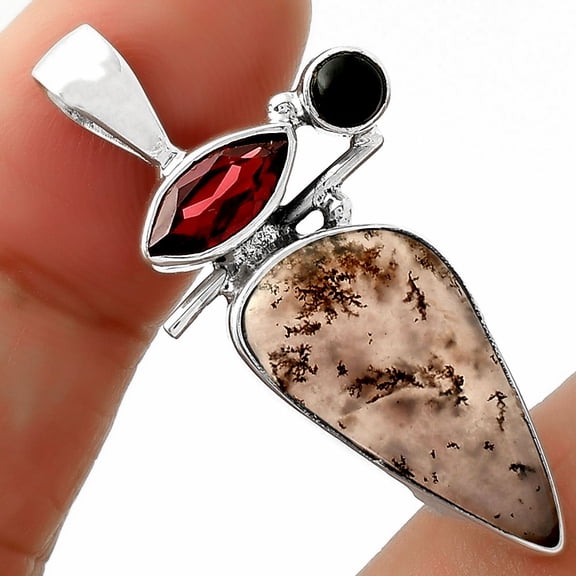 Amethyst Sage Agate, Garnet & Black Onyx 925 Silver Pendant Jewelry P-1708 SDP109579