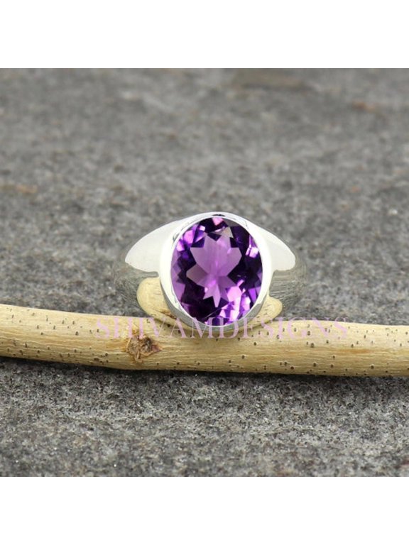 Signet Ring Purple Amethyst Wedding Rings 5 ct. t.w., Sterling Silver For Him